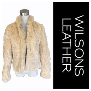 Wilsons Leather Rabbit Fur Open Coat Cream (S)